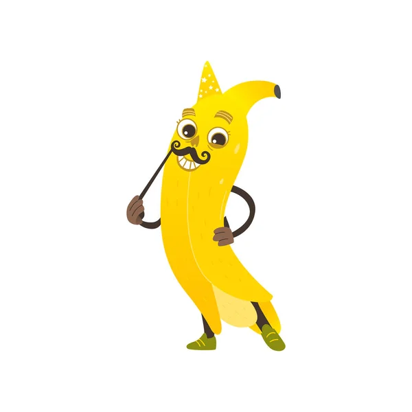 Wektor kreskówka banana z wąsem — Wektor stockowy