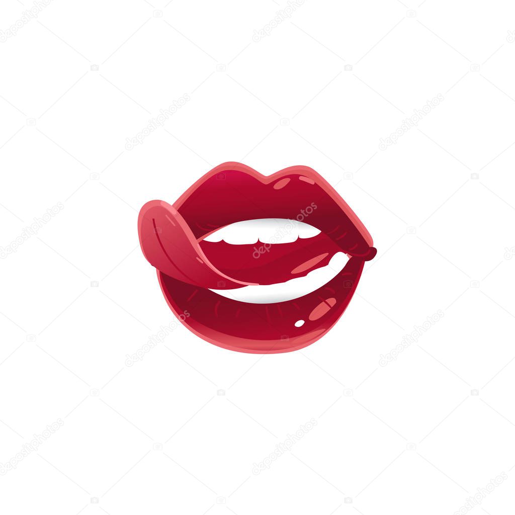 Vector cartoon woman sexy red lips open