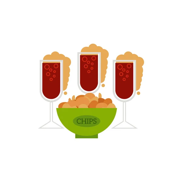 Vecteur dessin animé verre de boisson croustilles snack — Image vectorielle
