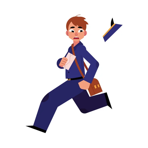 Vector cartoon postman character running away — Stock Vector