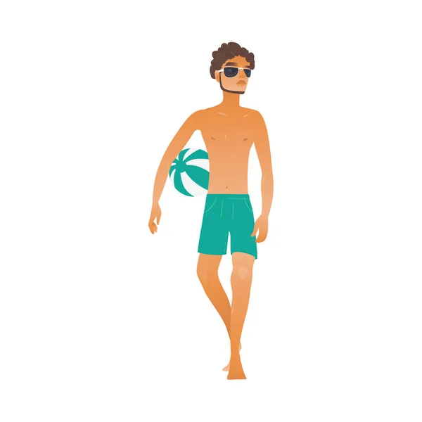 Vecteur dessin animé plage homme lunettes de soleil boule crème glacée — Image vectorielle