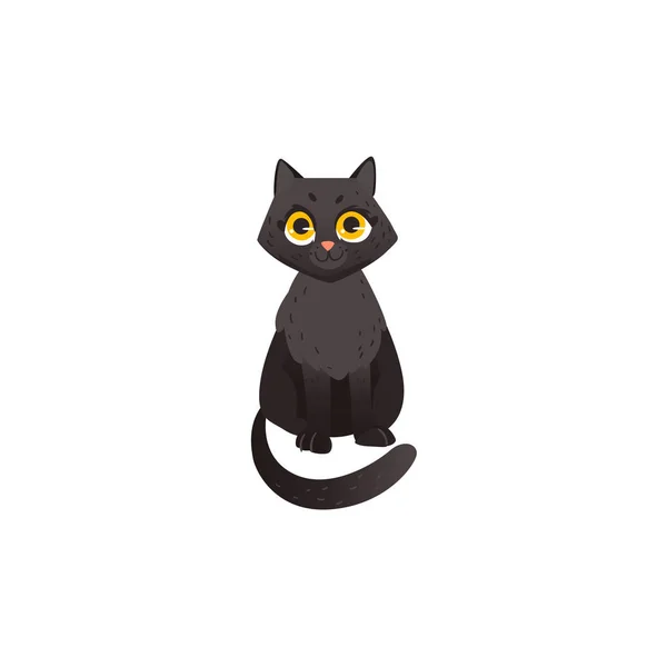 Lindo mullido gato negro chatacter sentado recta — Vector de stock