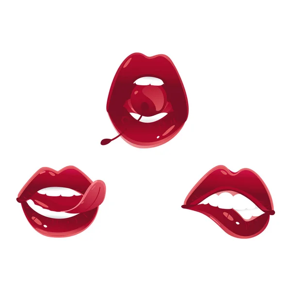 Vector de dibujos animados mujer sexy labios rojos conjunto — Vector de stock