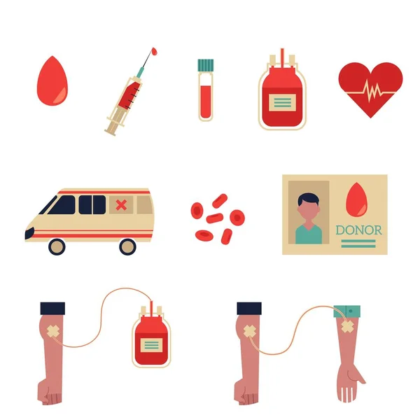 Vektor lapos vér adományozása szimbólumok beállítása — Stock Vector