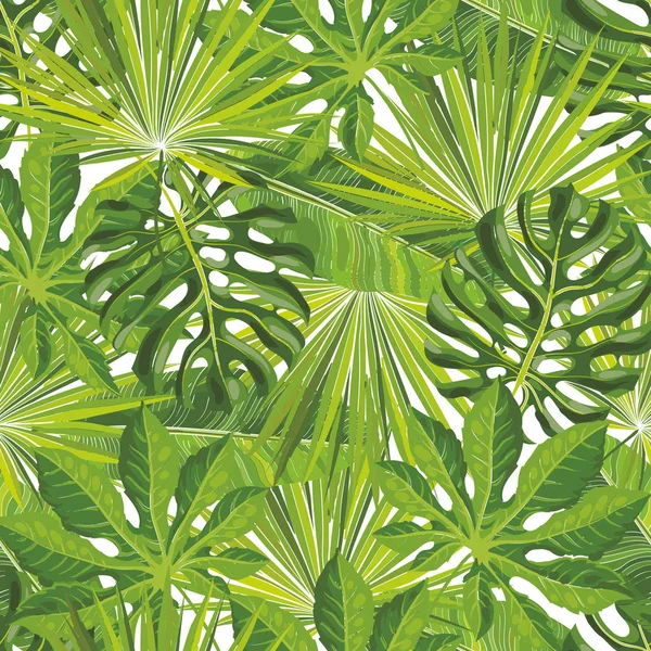 Sömlös tropiska löv mönster med gröna palmkvistar i skiss stil. — Stock vektor