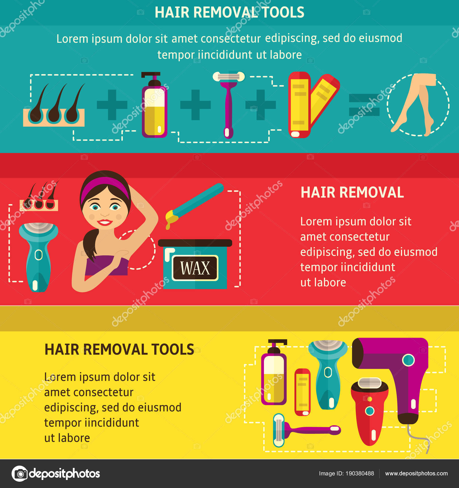 Vector flat hair removal tools posters set Stock Vector Image by