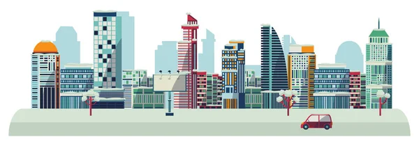 Paysage urbain plat vectoriel, fond skyline — Image vectorielle