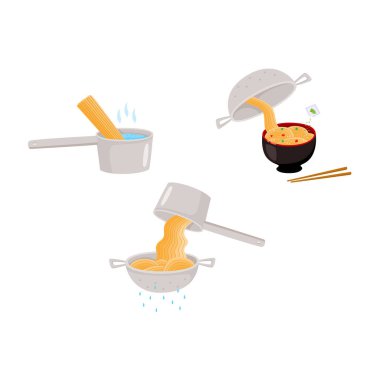 Set of images of manual guide of preparation instant noodle. clipart