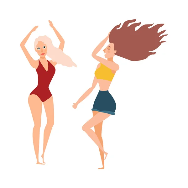 Διάνυσμα κορίτσια που χορεύουν στο σύνολο κόμμα παραλία — Διανυσματικό Αρχείο