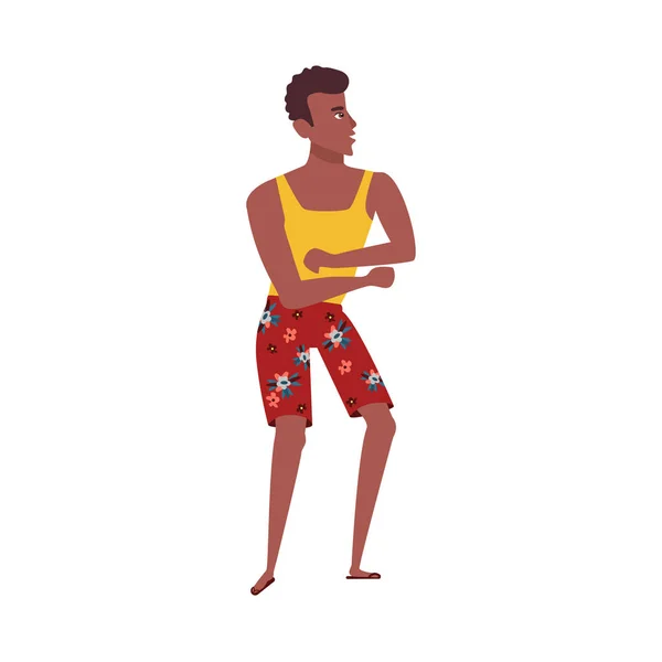 Vetor plana homem africano dançando na festa na praia — Vetor de Stock