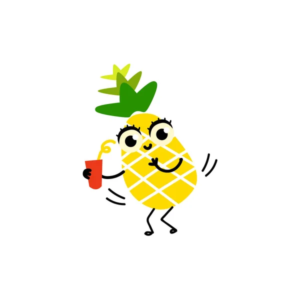 Vector flat funny pineapple fruit character party — Stock Vector