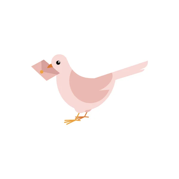 Postal dove carrying letter in his beak isolated on white background. — Stock Vector