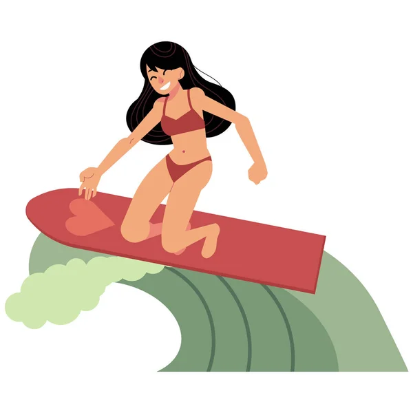 Молодая девушка серфинг в море - летние каникулы концепции изолированы на белом фоне . — стоковый вектор