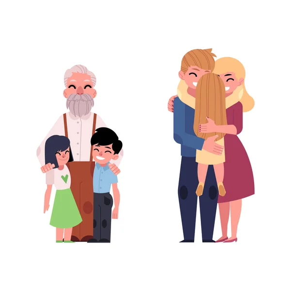 Vector flat family characters hugging set — Stock Vector