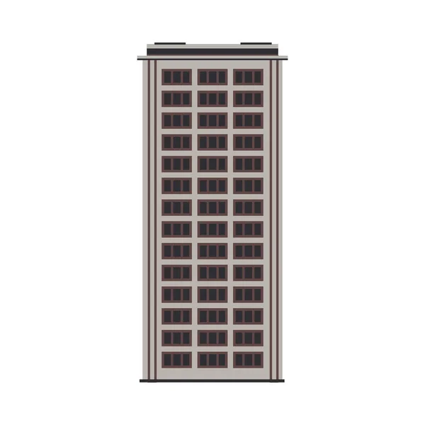 Vista frontal del edificio de gran altura de la ciudad en estilo plano aislado sobre fondo blanco . — Vector de stock