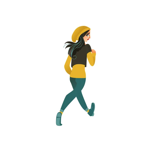 Vector desenho animado correndo mulher, personagem ranaway —  Vetores de Stock