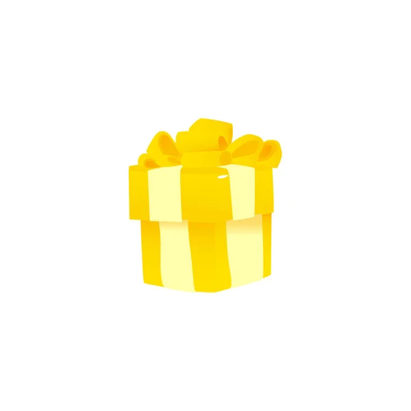 Paquete de regalo amarillo atado con cinta y gran lazo exuberante aislado sobre fondo blanco . — Archivo Imágenes Vectoriales
