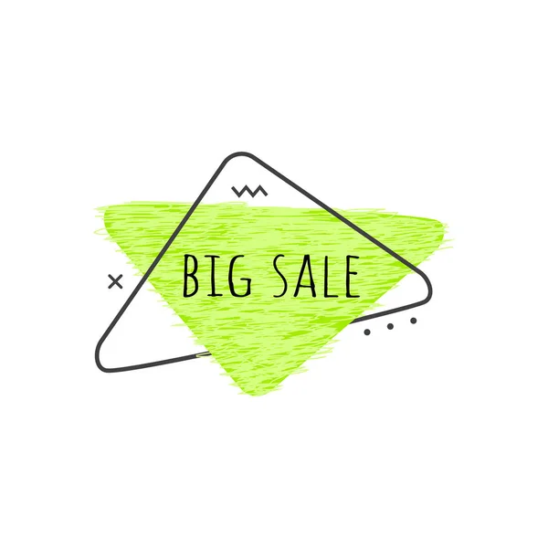 Texto de venta grande en insignia triangular de grunge verde lima para promoción y diseño de pancartas publicitarias . — Vector de stock