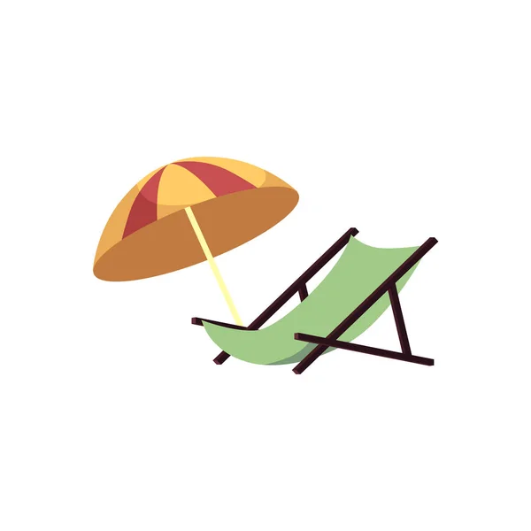 Beach lounge and umbrella isolated on white background - summer vacation concept. — Stock Vector