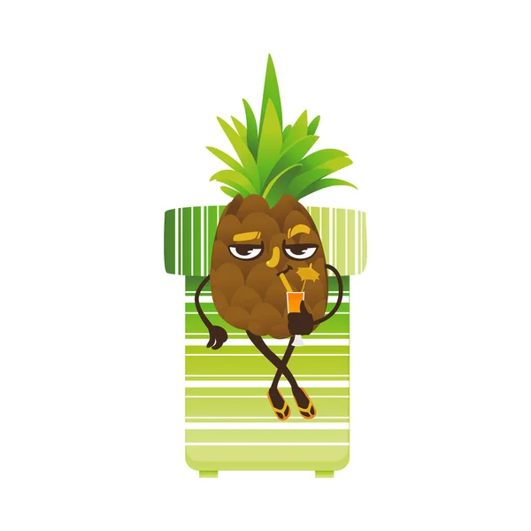 Vector flat funny pineapple fruit character party — Stock Vector