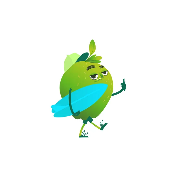 Vettoriale cartone animato verde mela partito personaggio — Vettoriale Stock