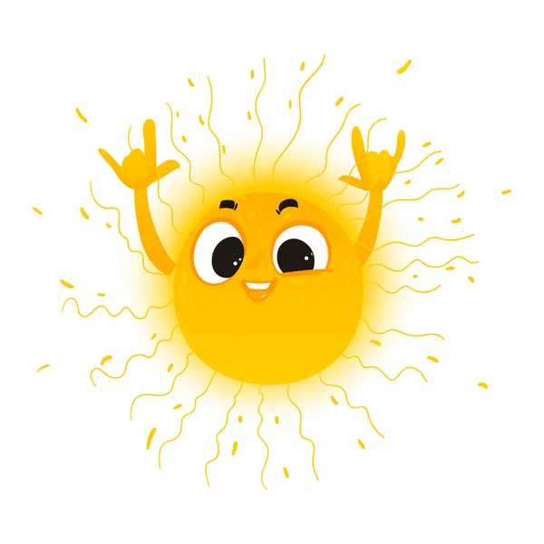 Vetor desenho animado sol mostrando ícone de sinal de rocha — Vetor de Stock