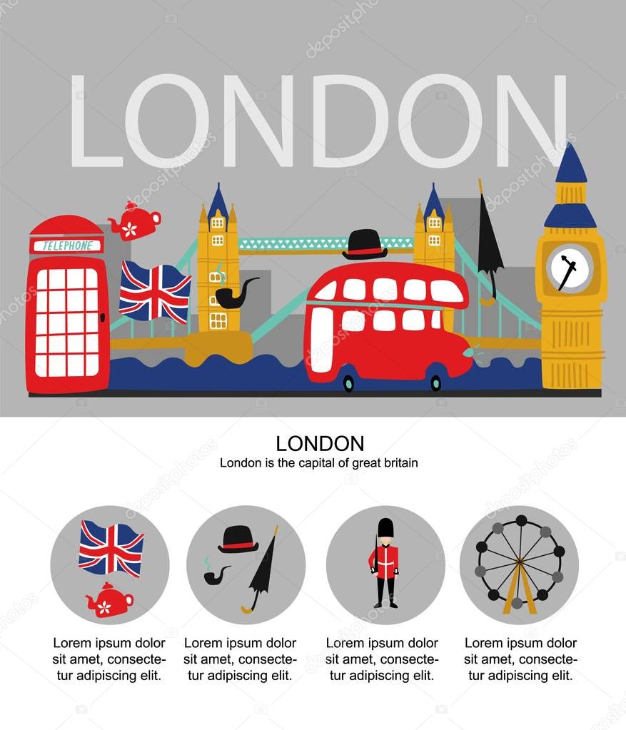 vector british london symbols poster infographic