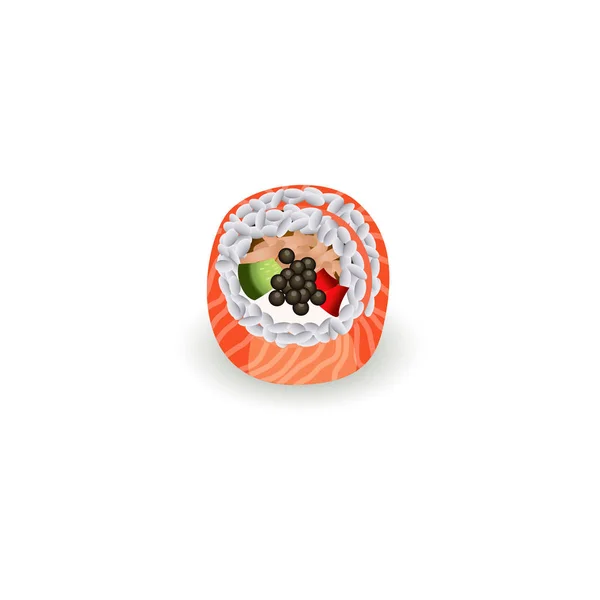 Rolo de sushi com salmão fresco isolado em fundo branco - ilustração vetorial realista . — Vetor de Stock