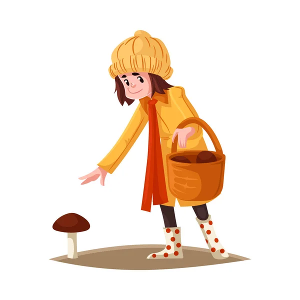 Девочка-вектор собирает грибы — стоковый вектор