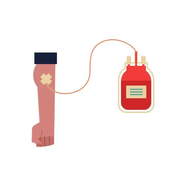Sacchetto di trasfusione di sangue a mano piatta vettoriale — Vettoriale Stock