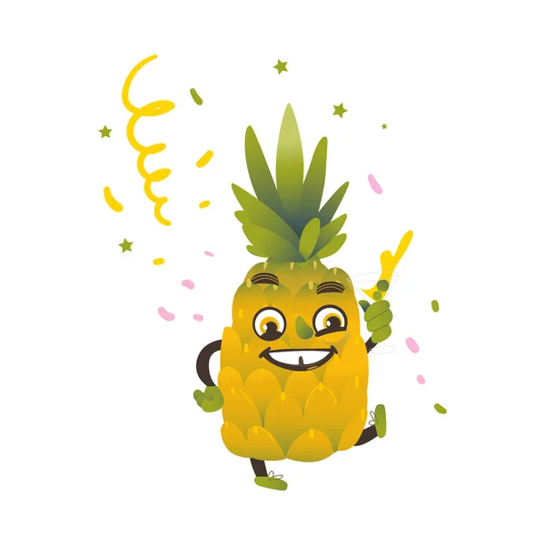 Vector flat funny pineapple fruit character party — Stock Vector