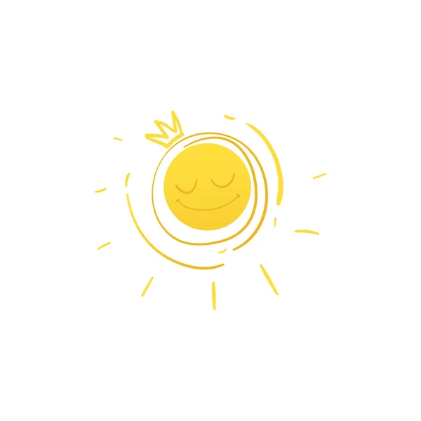 Vector de dibujos animados sonriente sol en holden icono de la corona — Archivo Imágenes Vectoriales