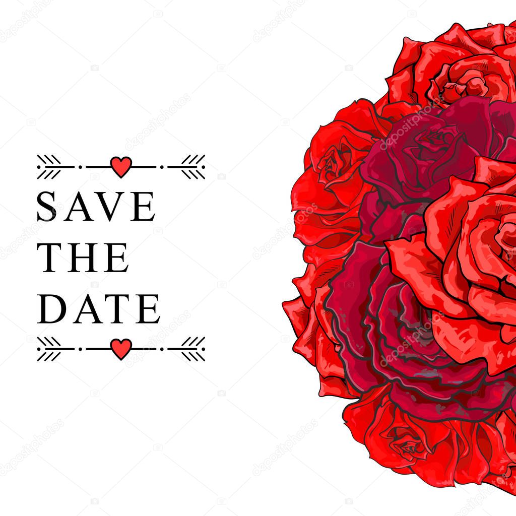 Vector hand drawn rose bouquet save the date