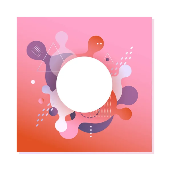 Gradienten-Banner mit flüssiger Farbe abstrakte geometrische und Blasenformen auf rotem Hintergrund. — Stockvektor