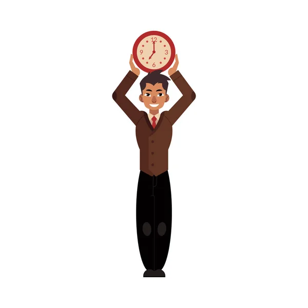 Vector hombre de negocios tiempo, reloj plazo concepto — Vector de stock