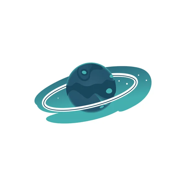Vector flat green planet with rings