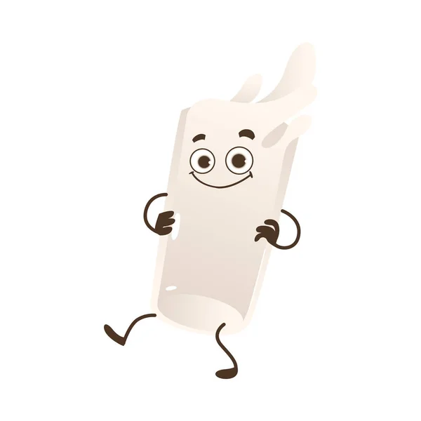 Стакан молока или йогурта персонаж мультфильма улыбается и танцует . — стоковый вектор