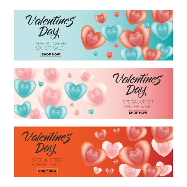 Vector happy valentines day sale poster banner set — Stock Vector