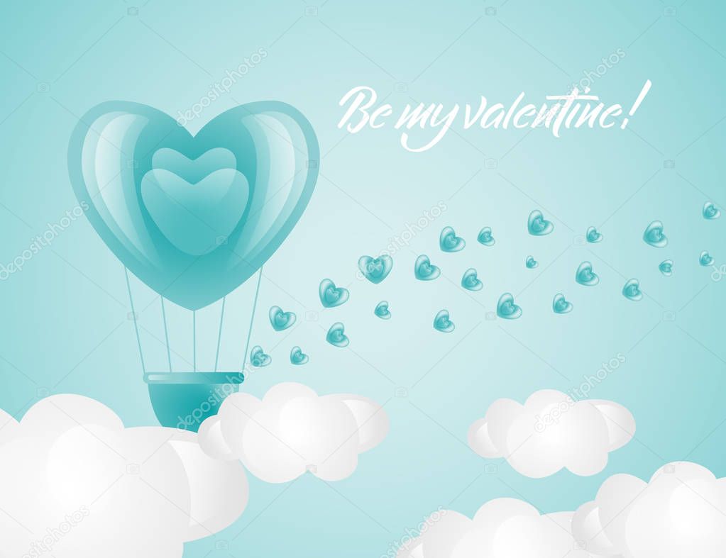 Vector happy valentines day hot air heart balloon