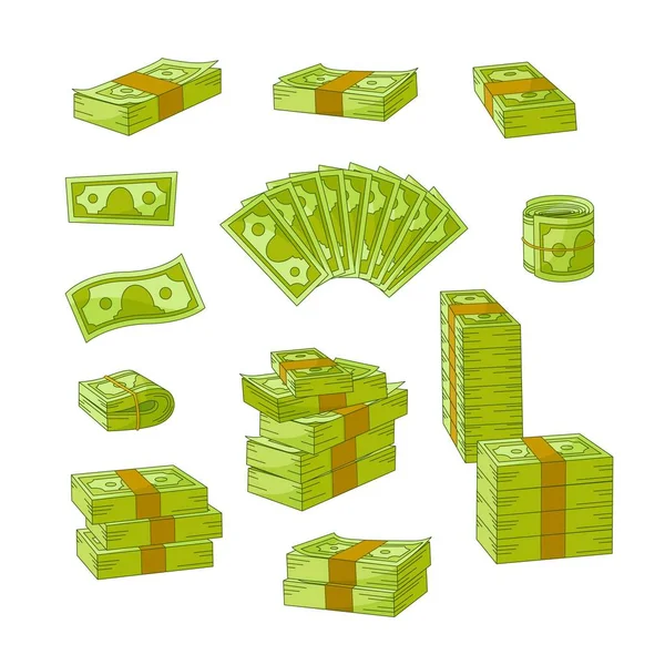 Vector pila de dinero en efectivo plana, conjunto de pila — Vector de stock