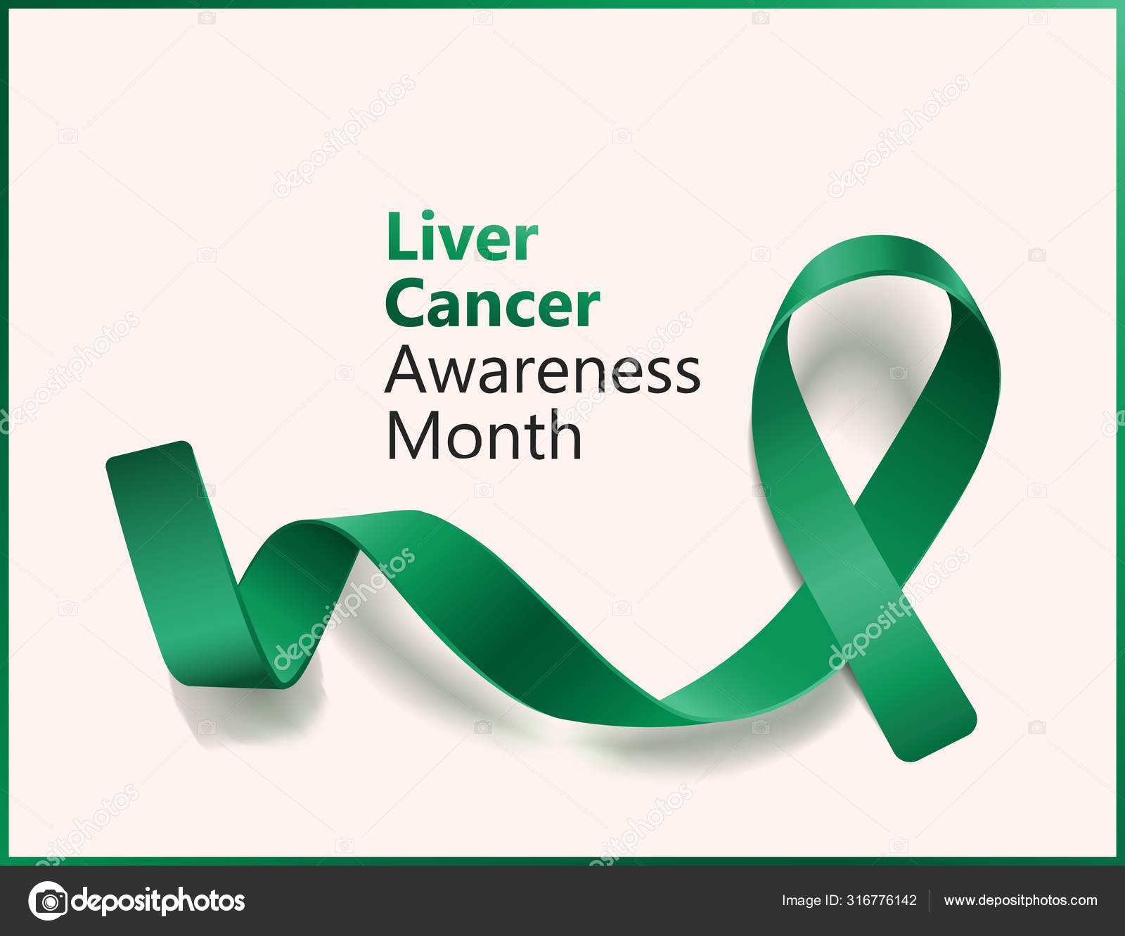 Emerald green ribbon for liver cancer awareness month Stock Vector