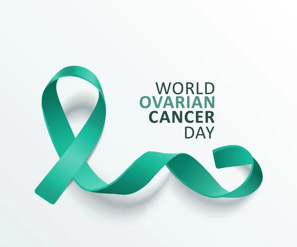 Banner de cinta Teal para el día mundial del cáncer de ovario sobre fondo blanco — Archivo Imágenes Vectoriales