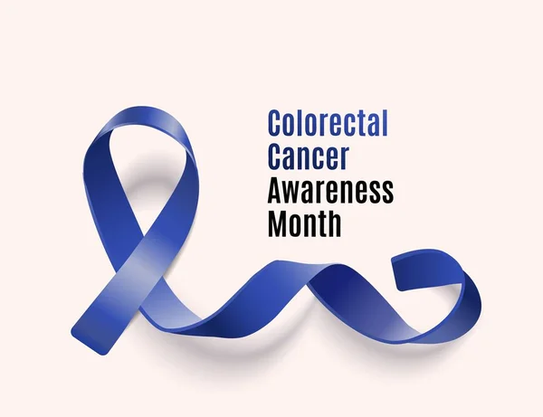 Banner do mês da consciência do câncer colorretal com laço azul escuro da fita — Vetor de Stock