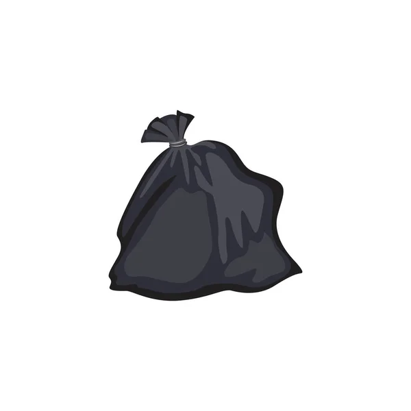 Sac poubelle noir simple rempli de déchets, fermé et attaché — Image vectorielle