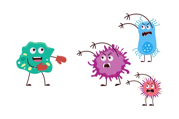 Good and bad bacteria fist fight - cartoon germ monsters — Stock Vector