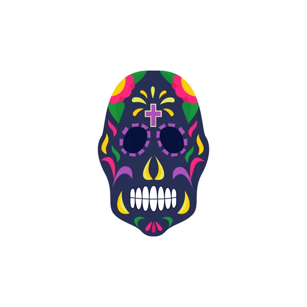 墨西哥黑色食糖骷髅上涂有传统的死亡饰物日 — 图库矢量图片
