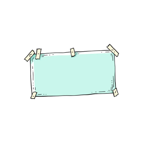 Rektangel blå klibbig ton fastnat med bitar av tejp — Stock vektor