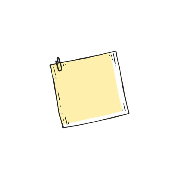 Fyrkantig gul klibbig not med gem - enkel klottritning — Stock vektor