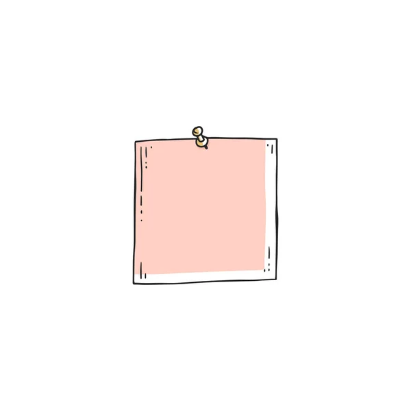 Roze vierkante stuk papier geplakt op muur met naald pin — Stockvector