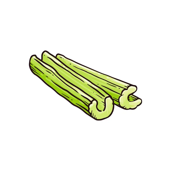 Zelená řapíkatá stopka nasekaná na půl - ručně kreslené tyčinky z čerstvé rostliny — Stockový vektor